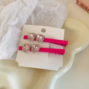 Roze strass hart haarklemmen schattige eendebek clips haaraccessoires voor vrouwen en meisjes
