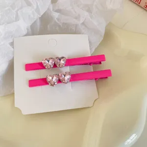 Roze kristallen hart haarspelden set, schattige eendebek clip, zoete strass haaraccessoire
