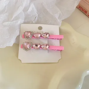 Leuke roze strass hart eendebek haarclip set, schattige haarspeld voor dagelijks gebruik.
