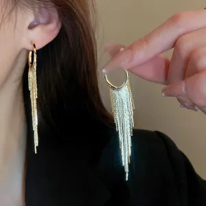 gold fringe tassel dangle earrings fashion long geometric drop jewelry for women accessory