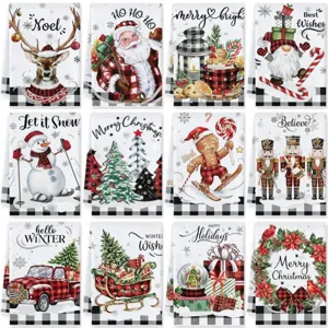 Kerst Notenkraker Kabouter Slee Bedrukte Microvezel Keukendoeken Rood Zwart Geruit Vaatdoeken Feestelijke Decoratie
