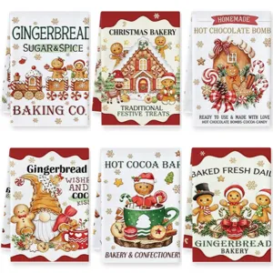 Christmas Gingerbread Man Kitchen Towel Microfiber Absorbent Dish Cloth Holiday Bakery Gingerbread House Printed Cleaning Towel Home Decor