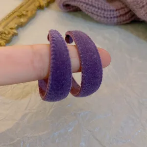 Purple velvet hoop earrings French vintage thick C-shaped earrings for women chic daily wear