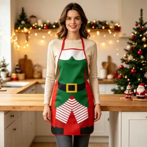 Christmas elf print waterproof kitchen apron, cute holiday party cooking sleeveless waist bib