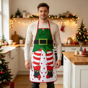 Christmas elf kitchen apron, waterproof festive holiday cooking party bib for home daily use.