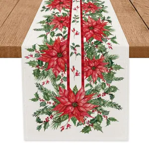 Christmas table runner red poinsettia fabric dining table decoration holiday floral mat
