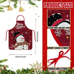Delantal de cocina de poliéster impermeable con estampado de muñeco de nieve navideño.