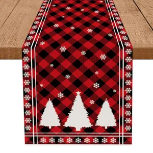 Christmas table runner red black buffalo plaid snowflake holiday dining table decoration