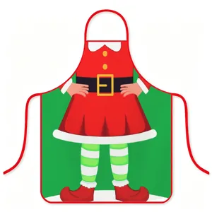 Christmas Elf Printed Kitchen Apron Waterproof Festive Party Cooking Apron for Home Use