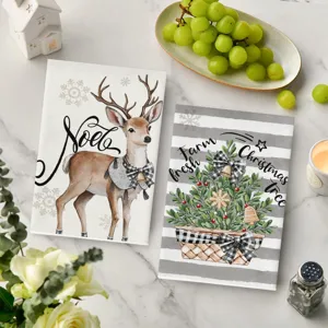 Kerst microvezel bedrukte keuken reiniging vaatdoek set met een schattig hert