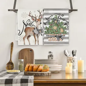 Kerst microfiber keuken handdoek set hert boom bedrukt hangende vaatdoek decoratief