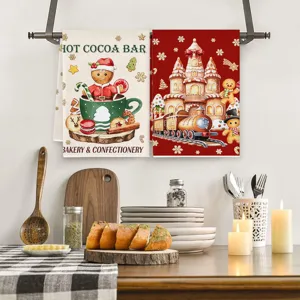 Christmas gingerbread man hot cocoa kitchen towel, absorbent microfiber dish towel for home.