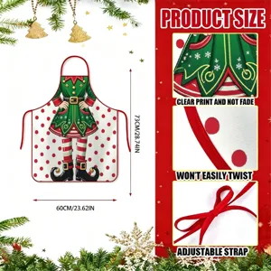 Delantal impermeable estampado de duende navideño, babero de festival de poliéster