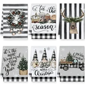 Weihnachts Küchentücher Mikrofaser Geschirrtücher Rentier Baum Zwerg Karo Retro LKW Bedruckt Feiertag Dekorative Reinigung Handtücher