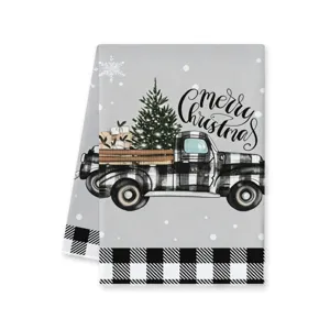 Retro Weihnachts-LKW Küchentuch, weiches Mikrofaser-Geschirrtuch für Weihnachts-Dekoration.