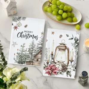 Weihnachtsgedrucktes Geschirrtuch Retro Tannenbaum Laterne Heimtextilien Küchenhandtuch 2er