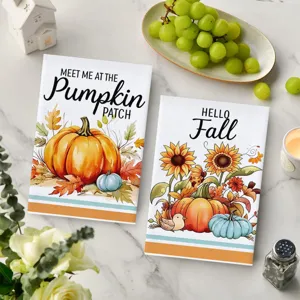 Autumn pumpkin sunflower printed microfiber kitchen dish towel, absorbent tea towel details.