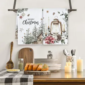 Weihnachten kuchenhandtuch set retro vintage tannbaum laterne dekorative tee tuch hause