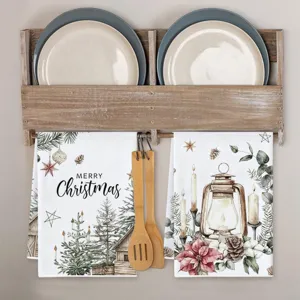 Weihnachten gedruckte Geschirrtücher Set mit Tannenbaum und Laterne Aquarell Design Küche