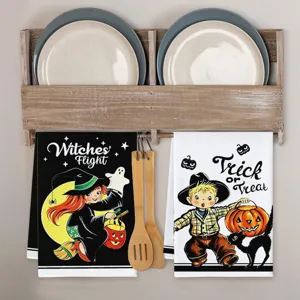 Halloween Mikrofaser Küchentücher dekorative hängende Handtücher Hexe Kürbis Design Set