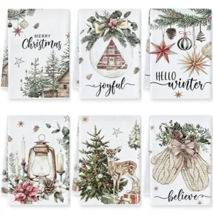 Vintage Weihnachten Mikrofaser Geschirrtuch Wald Elch Hütte Druck Dekoratives Küchenhandtuch Feiertag Heim Tischdeko