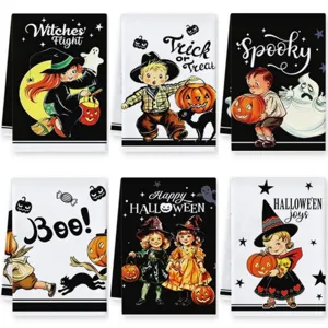 Vintage Halloween Mikrofaser Küchentuch Saugfähiges Geschirrtuch Bedruckt Hexe Kürbis Geist Home Decor Handtuch