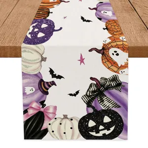 Halloween ghost pumpkin spiderweb printed table runner for festival dining room decor