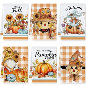 Autumn Harvest Pumpkin Gnome Microfiber Kitchen Towel Absorbent Dish Cloth For Thanksgiving Farmhouse Kitchen Cleaning Tea Towel