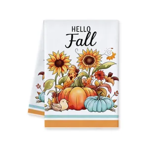 Autumn Pumpkin Sunflower Printed Microfiber Kitchen Tea Towel Dishwashing Absorbent Cloth