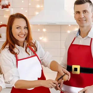 Santa Claus waterproof kitchen apron, festive party cooking wear with adjustable neck strap.