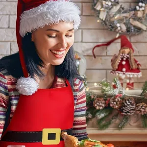Christmas Santa Claus printed waterproof apron for holiday kitchen party cooking use.