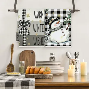 Christmas kitchen towel black and white plaid snowman pattern dish towel home decorative tea towel