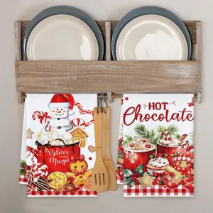 Kerst microvezel handdoek, decoratieve theedoek met schattige peperkoekman print.
