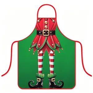 Delantal impermeable con estampado de duende navideño, babero de cocina de poliéster para fiesta.