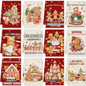Christmas Gingerbread Man Hot Cocoa Cartoon Printed Microfiber Kitchen Towel Absorbent Dish Cloth For Home Holiday Decor