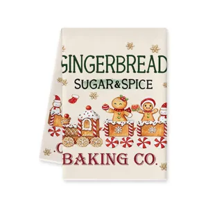 Christmas gingerbread kitchen towel, cute holiday baking design, absorbent dish towel for home.