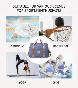 Large capacity travel duffel bag with separate shoe compartment for gym, sports and fitness use.