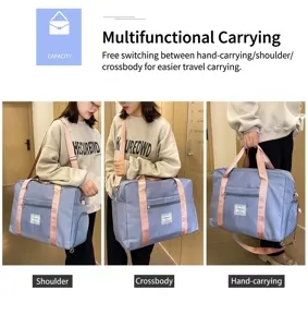 Detailed view of large capacity travel bag showing multi-functional straps and modes.
