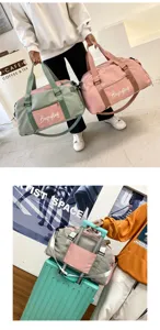 Sac de sport color-block pour femme, sac de voyage en tissu Oxford avec compartiment chaussures.