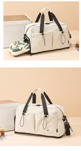 Large capacity travel duffel bag with separate shoe compartment, stylish gym shoulder bag for women.