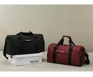 Detailed view of large capacity waterproof gym duffel bag with dry wet separation for sports.