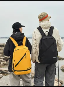 Detailed view of the waterproof sports backpack showing outdoor lifestyle and durable material.