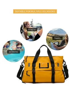Waterproof gym duffel bag for sports travel fitness with shoe compartment and wet pocket yellow