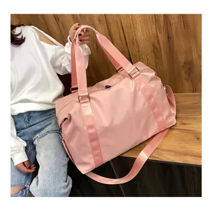 Pink large capacity travel duffel bag lightweight gym handbag for women weekend trips