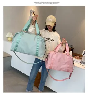 Large capacity travel duffel bag for women, lightweight waterproof weekender bag with shoulder strap.