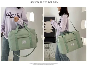 Large capacity travel duffel bag, green waterproof gym sports bag with shoulder strap.