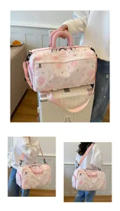 Pink travel duffel bag with cute star bow print large capacity fitness weekender bag