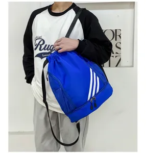 Uomo grande capacità sport zaino con coulisse blu borsa da basket con scomparto scarpe