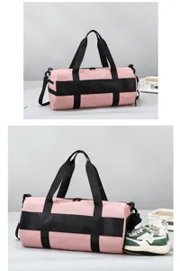 Pink large capacity sports duffel bag with shoe compartment for gym travel fitness.