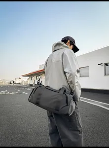 Large capacity sports duffel bag gym travel bag with shoe compartment wet dry separation grey